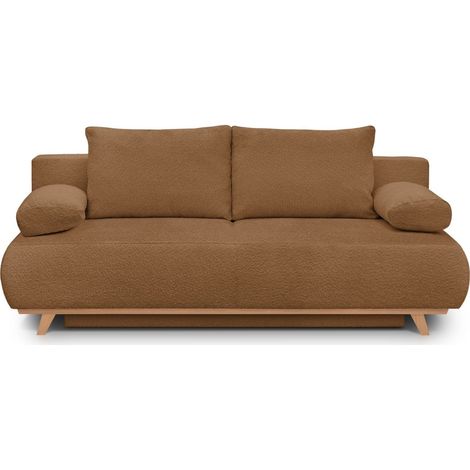 Canapé convertible 3 places avec coffre de rangement en tissu bouclé rouille - Laria (1/5)