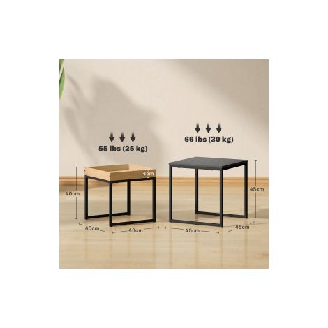 Table basse moderne, lot de 2 tables de salon, pour petits espaces, carré, MDF, métal, Noir (1/5)