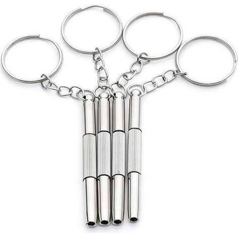 Set di 4 mini cacciaviti per occhiali, kit di riparazione 3 in 1, in acciaio inossidabile, con portachiavi, di precisione, piccolo cacciavite per occhiali da sole, gioielli e orologi.