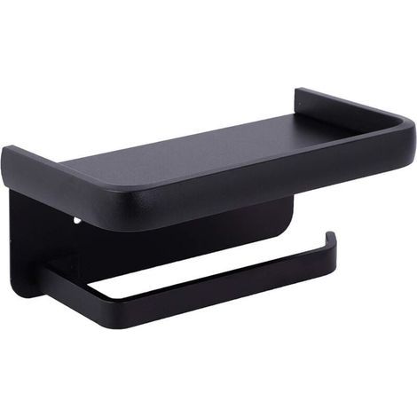 Porte Papier Toilette Mural Support Papier Rouleau Aluminium Derouleur Papier WC avec Étagère de Rangement Noir (1/5)