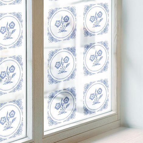 Klebefolie 50x116 cm Folie für Badezimmer Schlafzimmer PVC Sichtschutz Fenster Milchglas Selbstklebend Blickdicht Dekorfolie Dekorativ Zarte Blüten