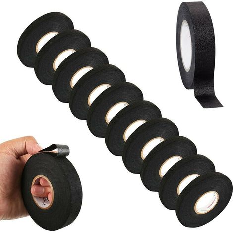 10 Rotoli Nastro Telato Isolante Per Cablaggio Cavi Elettrici Rotolo Nero