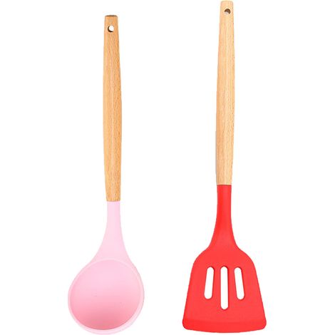 Ensemble Ustensiles Cuisine - Silicone Et Bois Naturel - Resistants A La Chaleur Pour Poêles Antiadhésives - Lot De 2 Pièces (1/5)