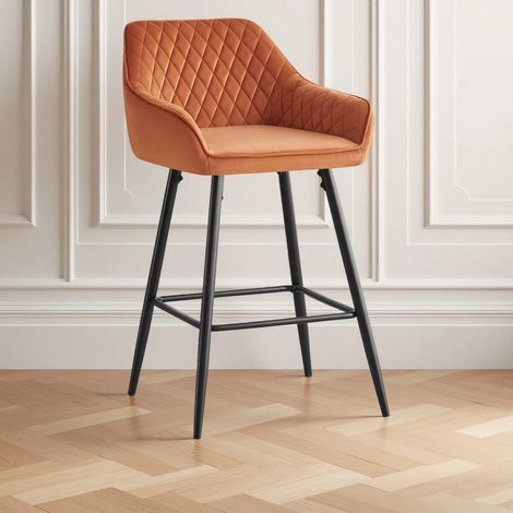 AINPECCA 1X Orange Breakfast Bar Stools Velvet Padded Seat Kitchen Pub Bar Chairs Home UK