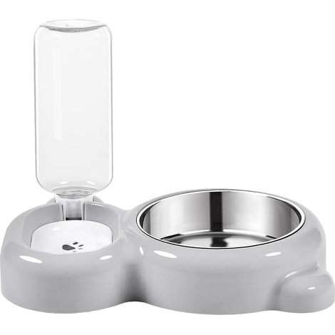 2 gamelles pour chiens et chats, distributeur automatique d'eau et nourriture, bol en acier inoxydable, base stable, usage intérieur (1/5)