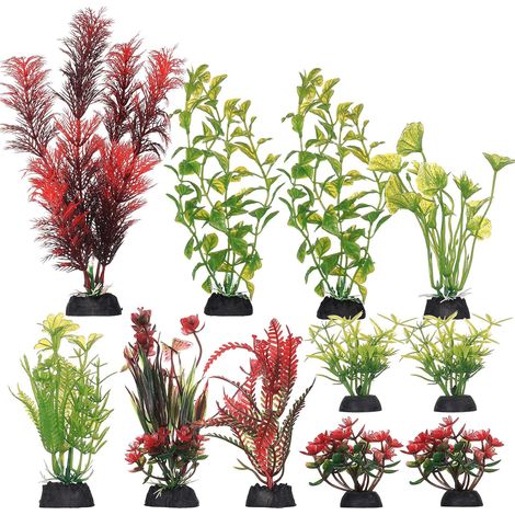 11 Plantes Aquarium Artificielles Plastique, Couleurs Variées (1/5)