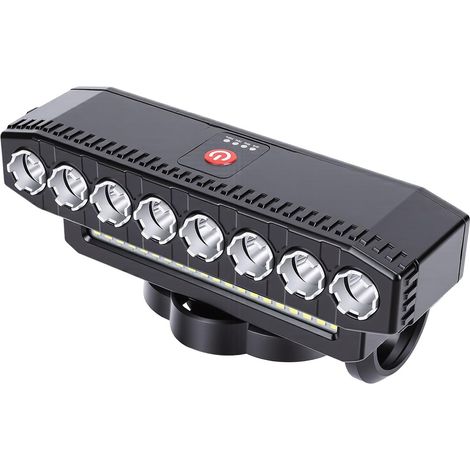 Lampe de Vélo Rechargeable par USB avec Klaxon, 8 LED Super Lumineuses, 6 Modes, Batterie 4000 MAh pour Le Cyclisme Tout-Terrain en Montagne, ABS Noir (1/5)