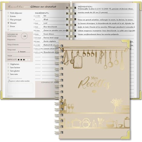 Carnet de Recettes à Remplir A5, Papier Épais 120g, kaki (1/5)