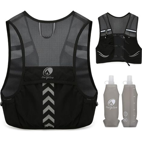 Gilet Hydratation avec 2pcs 500ml Bouteilles d‘Eau Douce, Ultra Léger Gilet Trail Running Femme Homme, Réglable Sac Hydratation Running pour Randonnée Course à Pied Sport, Noir, M (1/5)