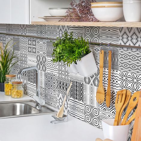 Sticker Mural Carrelage adhésif Cuisine Salle de Bain - 24 STICKERS CARREAUX DE CIMENT AZULEJOS RODRIZ - 24stickers10x10cm (1/5)