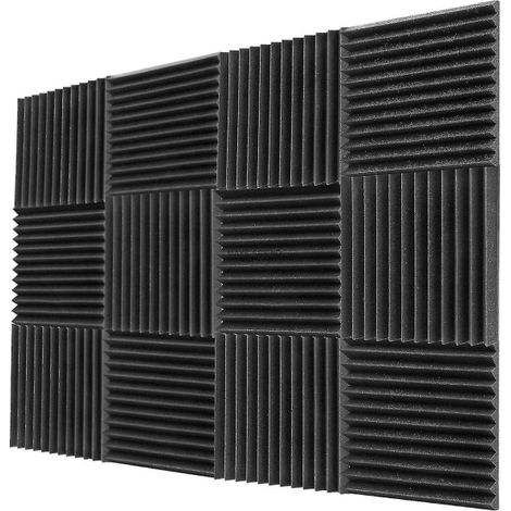 12 pièces 300x300x25mm panneaux acoustiques insonorisants mousse noire pour studio bar KTV isolation phonique murs insonorisés kit (1/4)