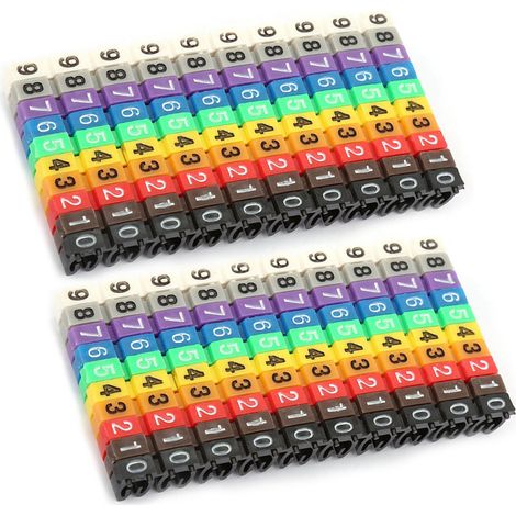 400 étiquettes de numérotation de câbles colorées avec clip pour câbles de 3,0 à 4,0 mm de diamètre. (1/5)