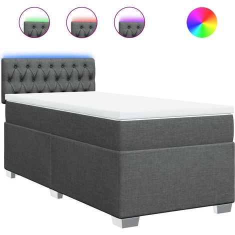 Lit simple Lit adulte Sommier à lattes de lit avec matelas Gris foncé 100x200cm Tissu