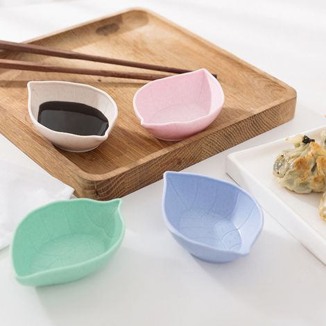 Petits plats en paille de blé et feuilles, coupelles pour vinaigre et sauces, assiettes à accompagnement, assiettes à apéritif, bleu (1/5)