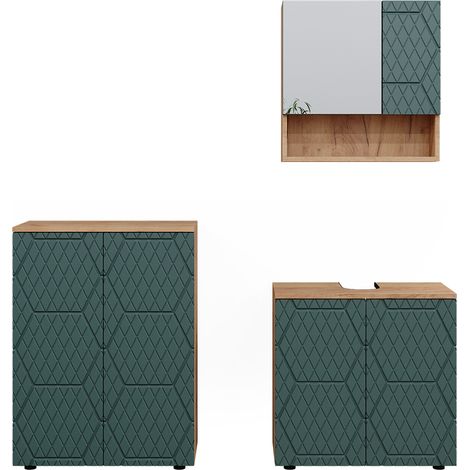 Ensemble de meubles de salle de bain Irma, Vert, 3 pièces, avec meuble bas 60 cm, Vicco