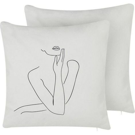 Dekokissen 2er Set MEADOWFOAM Baumwolle 45 x 45 cm Weiß Abstraktes Muster