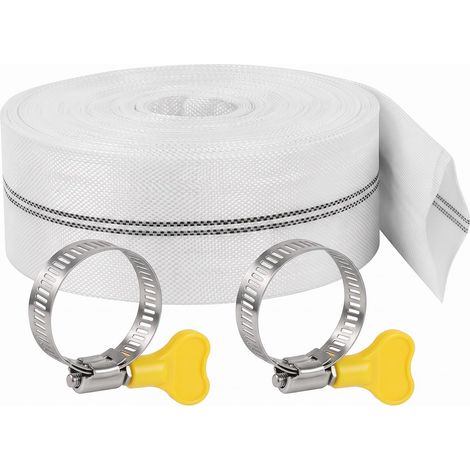 Tuyau Refoulement Plat 32mm (1 1/4 Pouce) 10m, Tuyau en Tissu Flexible pour Pompe Submersible, Eau Sale, Drainage et Irrigation Jardin, avec 2 Colliers de Serrage Inox (1/5)