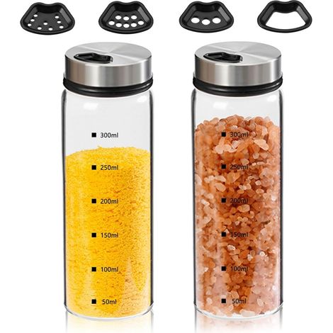 2 Pièces Pot Epices Verre, Pot a Epices 300ml avec Couvercle Rotatif, en Verre Borosilicaté, Pots à épices avec Trous pour Cuisine, Barbecue en Plein Air et Salle à Manger (1/5)