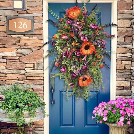 Guirlande Porte D'Entrée - Couronne Artificielle Printemps - 40 cm - Fleurs Artificielles et Feuillage - Pour Décoration Intérieure Extérieure - 1 Pièce (1/5)