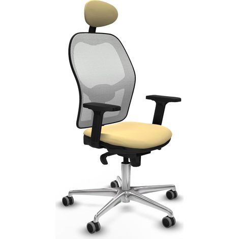 Jorquera sincro malla blanca similpiel crema brazos 2D base aluminio cabecero fijo ruedas 65mm engomada (1/5)