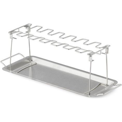 Soporte para alitas de pollo – Accesorios para barbacoa – Soporte para pollo al horno – Incluye bandeja recogegrasa – Plegable – Acero inoxidable (1/5)