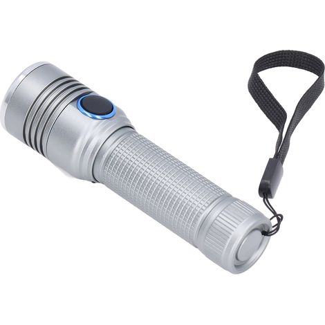 Lampe torche LED T6 2000 lumens, zoom rotatif, étanche, pour camping, randonnée, exploration extérieure, urgence domestique (sans batterie, grise, modèle S18) (1/5)