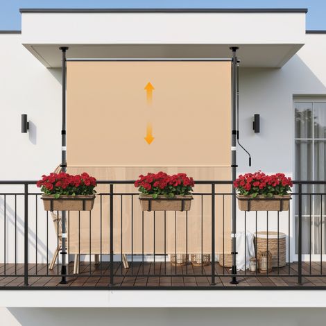 HOMEDEMO Senkrechtmarkise Außen, Vertikalmarkise ohne Bohren, Balkonrollo mit Einstellbare Handkurbel, Sichtschutz Sonnenschutz Windschutz, Garten, 100x(220-310) cm, Stoffbreite 85.5 cm, Khaki