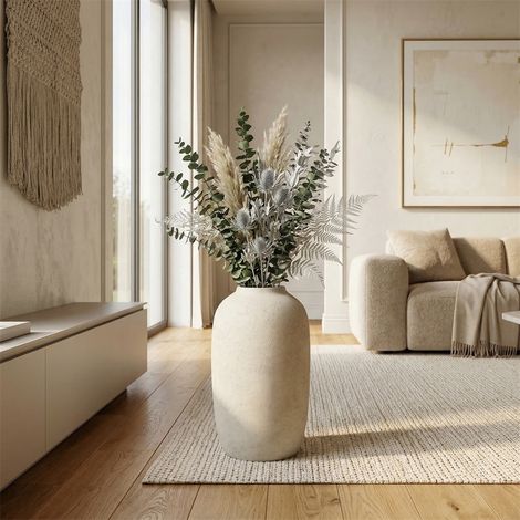Jardinière Ronde en Béton - 30x30x51cm - Pot Décoratif Artisanal Étanche Haute Résistance pour Jardin et Salon - Blanc (1/5)