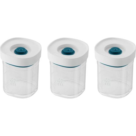 ZWILLING FRESH & SAVE CUBE La Mer - Contenitore per spezie, 3 pezzi, misura XS, modulare e impilabile, ermetico e sottovuoto, lavabile in lavastoviglie, trasparente La Mer