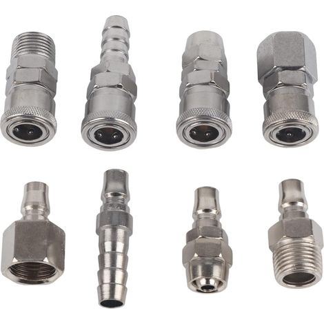 8pcs Raccord Rapide 1/2" BSP Connecteurs Pneumatiques Pour Compresseur Air Tuyaux Coupleur Filetage Mâle Femelle - (1/5)
