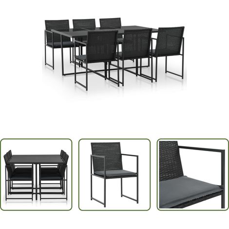 vidaXL Gartenmöbel Set -  7-tlg. Garten-Essgruppe mit Auflagen Poly Rattan Schwarz (1/5)