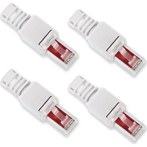RJ45 Cat6 Cat5 LAN Patch Cable Plug, Tool-Free Mounting, Crimp Plug, Pack of 4, Tool-Free RJ45 CAT6 Connector (1/5)