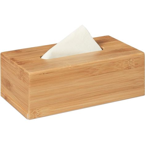 Caja de pañuelos de bambú, caja de toallitas húmedas, caja de pañuelos de madera, Alto x Ancho x Profundidad: 7,5 x 24 x 12 cm, base extraíble, dispensador de papel, natural