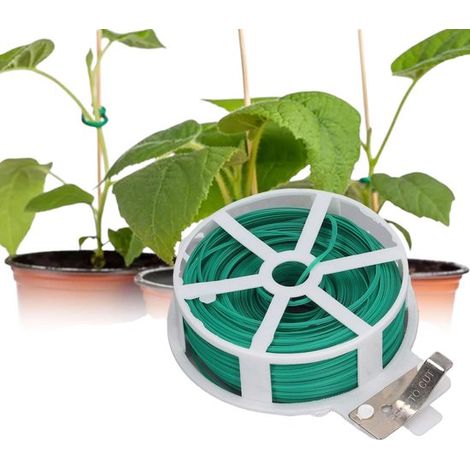 Fil de jardin vert 100 m avec coupe-fil intégré, attaches réutilisables et fil d'acier, pour plantes, tomates et plantes grimpantes (1/5)
