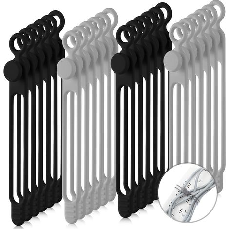 Lot de 40 attaches de câble réutilisables en silicone - Sangles réglables - Organisateur de câbles de charge multifonction pour fixer les cordons de charge (18,8 cm, noir, gris) (1/5)