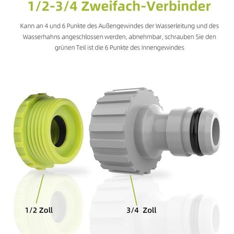 2-en-1 Raccord de robinet-4 Pack, 1/2” et 3/4”Connecteur de robinet de jardin Raccord de robinet, Set de raccord de tuyau pour l'irrigation de jardin (1/5)