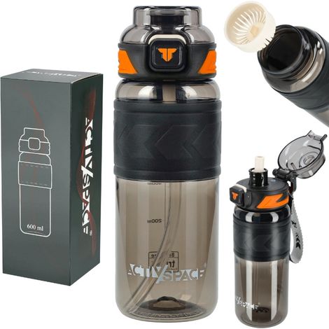 Tritan-Wasserflasche 600 ml mit Messbecher – schwarz