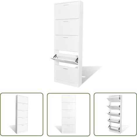 The Living Store Meuble à chaussures en bois avec 5 compartiments Blanc - Meubles À Chaussures - Étagères À Chaussures - Rangement Chaussures - Meubles Entrée - Organisateur Chaussures (1/5)
