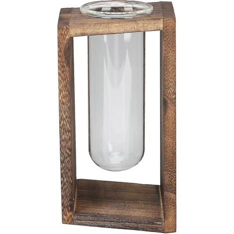 Terrarium pour plantes en tubes à essai en verre, fabriqué artisanalement, avec cadre en bois, pot de fleurs hydroponique de bureau pour la maison ou le bureau, 2 tubes à essai (1/5)