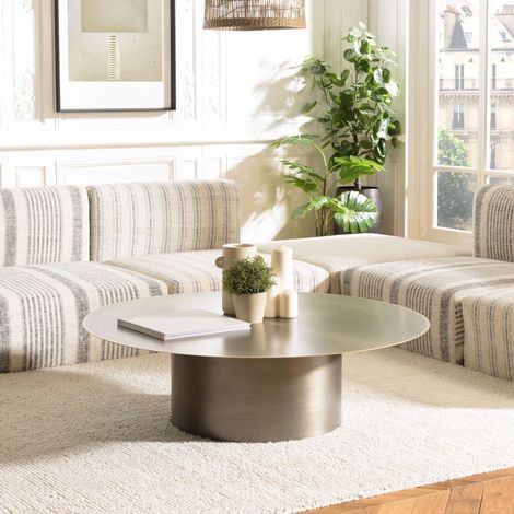 Macabane – Table basse ronde 120x120cm en acier noir avec bordure dorée – Design moderne pour salon – Hauteur 35cm – Meuble monté (1/5)