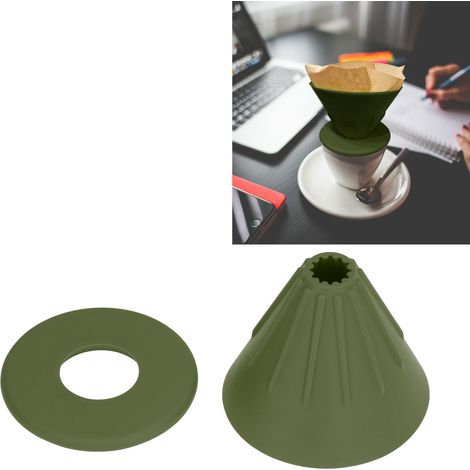 Wiederverwendbarer Silikon-Kaffeebecher mit Filter, inklusive Abtropfschale und Kaffeetrichter, grün (1/5)