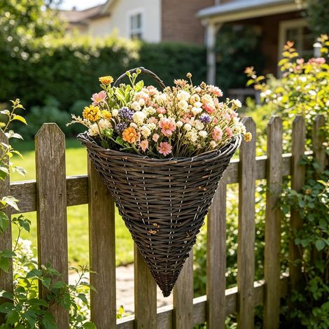 Paniers suspendus coniques, à fleurs pour plantes d'extérieur, panier conique en osier avec corde (1/5)