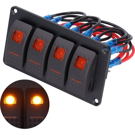 Panneau à 4 interrupteurs à bascule rétroéclairé par LED, 5 broches, protection contre la surchauffe, pour véhicules, bateaux et yachts 12 V/24 V (lumière orange). (1/5)
