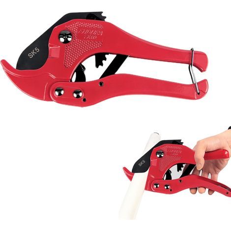 PVC-Rohrschneider mit Ratschenmechanismus, 42 mm Kunststoffrohrschneider, Kunststoff-Ratschenschere für PEX-Rohre mit 42 mm Außendurchmesser, geeignet für Haushalte und Handwerker, schwarze Klinge (1/5)