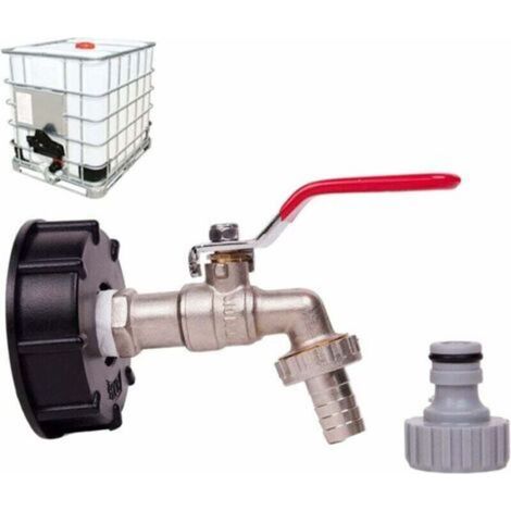 Robinet de réservoir 1000L avec adaptateur IBC 3/4" - Robinet double en laiton, filetage 60 mm.