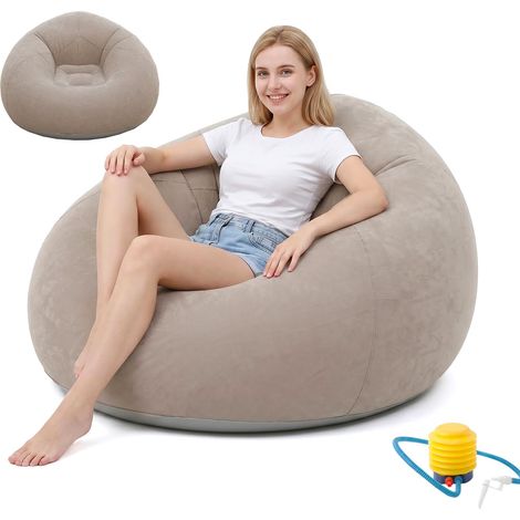 Fauteuil gonflable, canapé gonflable, étanche, avec pompe à air, portable, flocage pour extérieur, camping, voyage, plage, piscine (gris) (1/5)