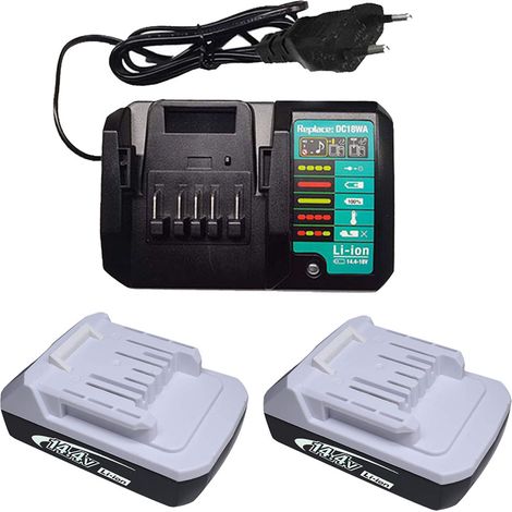 Powerwings – Pack de 2 batteries lithium 14,4V 1,3Ah – Chargeur DC18WA 14,4V et 18V – Compatible avec Makita BL1413G et autres modèles (1/5)