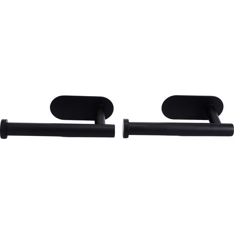 Lot 2 Porte-Rouleau WC Noir Barre Ronde Sans Perçage Adhésif pour Salle de Bain (1/5)