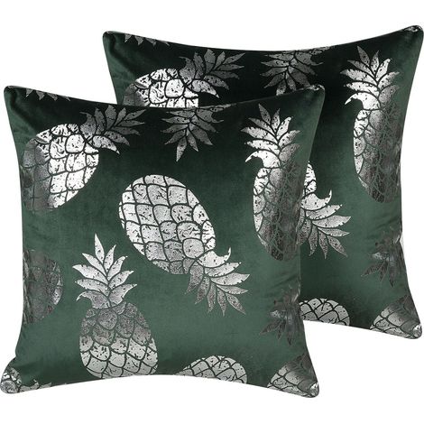 Dekokissen 2er Set ASTILBE Samtstoff 45 x 45 cm Dunkelgrün Pflanzenmuster