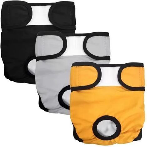 Couches pour chien - Lot de 3 - Lavables - Confortables - Imperméables - Taille M (Tour de taille 33-50 cm) - Jaune, Gris, Noir (1/2)